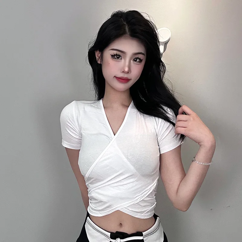 Korean Dongdaemun sexy and alluring style chest-enhancing short navel-revealing slim-fit slimming hot girl short-sleeve