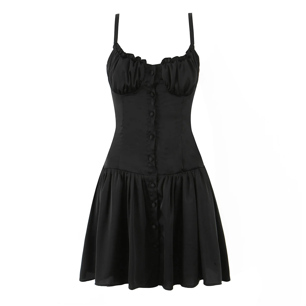 Sexy Buttons Wood ears Ruched Chest Satin Sling Dress Elastic Back Cross Lacing up Backless Low Waist Fold Swing Dresses Vestido