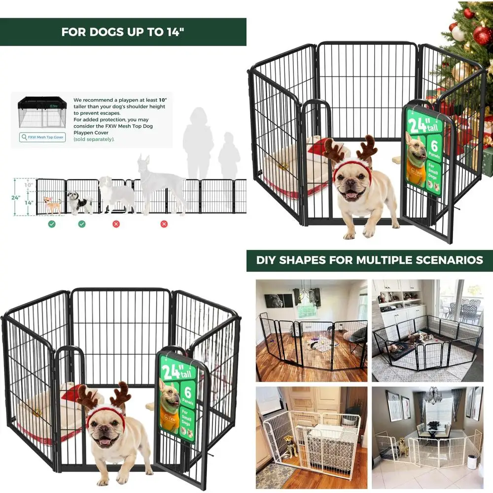 

Нестрессовый сверхпрочный 24 6-панельных манежа для маленьких собак и щенков — безопасный, черный, запатентованный