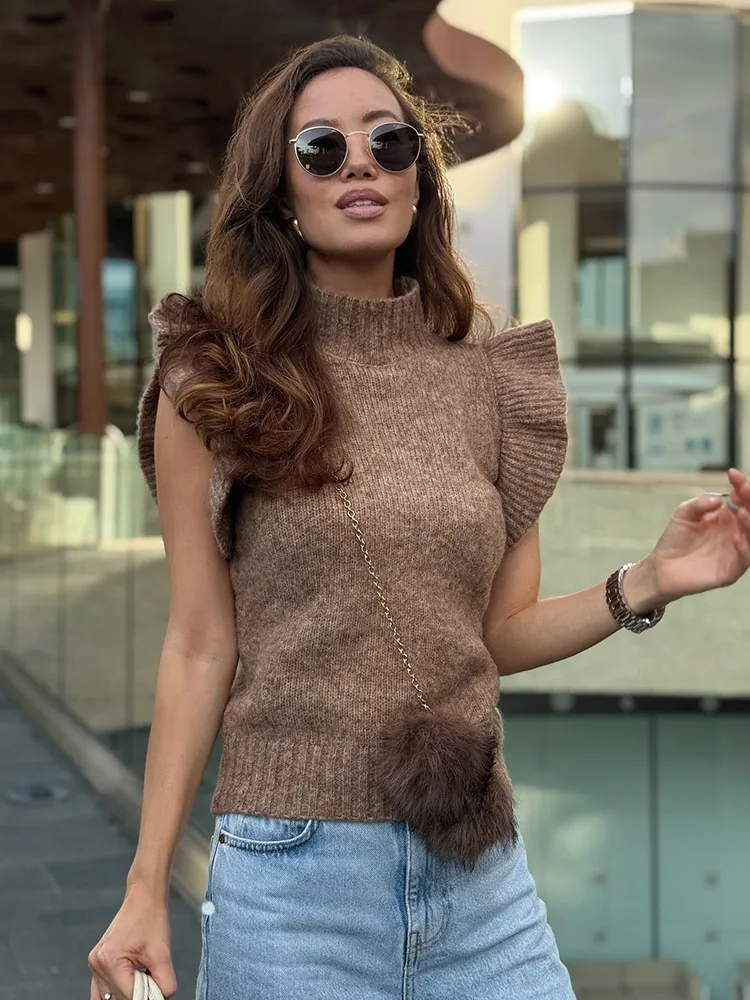 HH أنثى الشتاء أزياء بسيطة تنوعا الصوف الطبقات الزخرفية أعلى المرأة الوقوف طوق سليم أكمام تكدرت محبوك أعلى #5