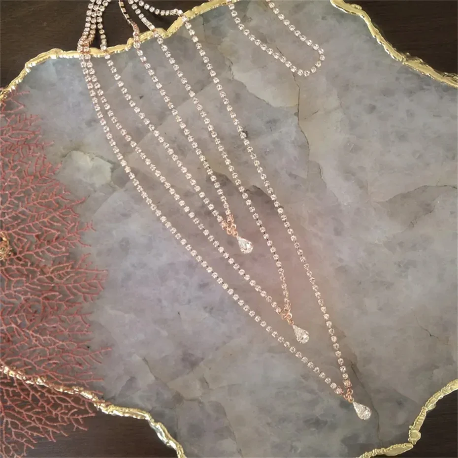 Rhinestone Bridal Backdrop Necklace Crystal Trendy Women Jewelry Body Chain Wedding Backless Party Dress Back Necklace Gift
