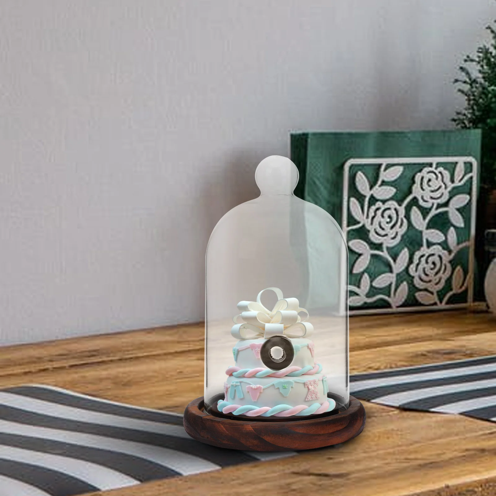 

1Set Smoking Cover Western Cuisine Food Lid Transparent Snack Dessert Cake Protective Heat Resistant Smoke Lid with Base