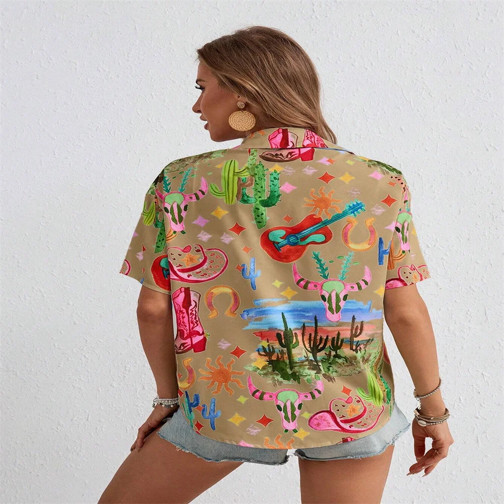 Women's New Shirt Retro Painted 3D Printed Pattern Fashionable Long Sleeved Daily Street Casual Top Suitable For Dating Vacation