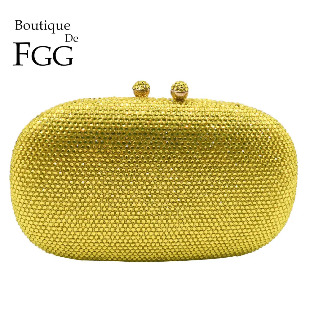 Boutique De FGG Dazzling Yellow Crystal Clutch Purses For Women Evening Bags Wedding Formal Dinner Bridal DIamond Handbags