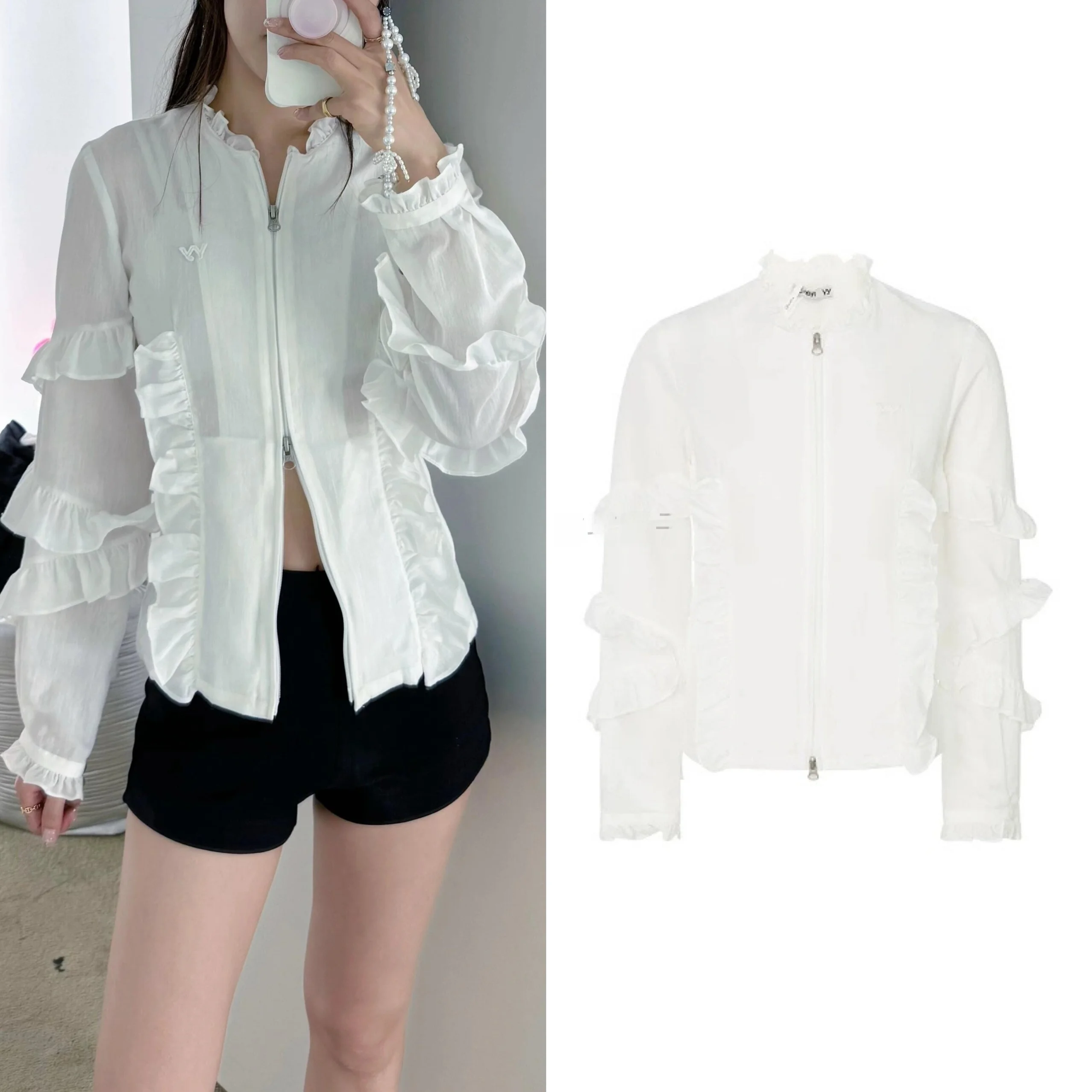 

Zipper Design irt Hem Trimmed Casual Sle Long Sve Cotton Women's Jaet Outerwear Commute Sle Loose Fit Autumn 2024