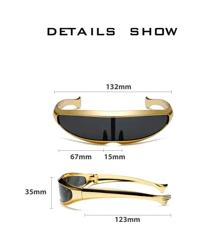 Futuristic One-piece Mirror Personalized Electroplated Sunglasses Women Men 2024 Steampunk Goggles Rave Party Glasses UV400