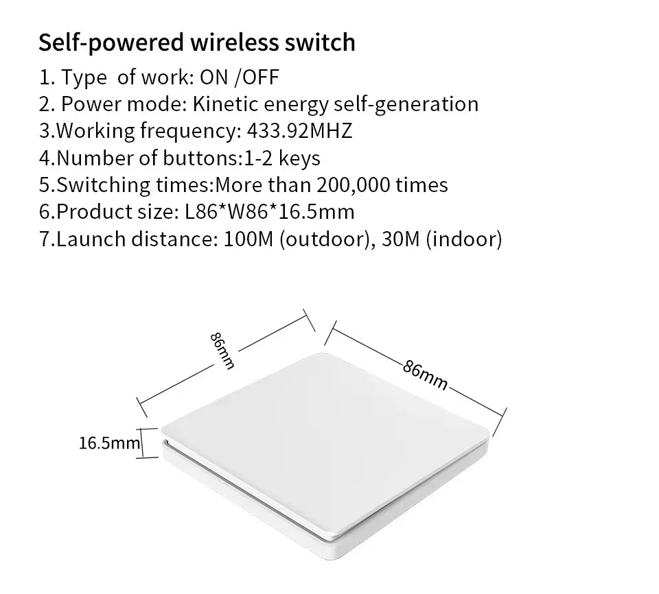 Tuya WiFi Switch Voice APP Wireless Remote Light Switch Needed Self-Powered Panel IP44 Waterproof 16A Mini WiFi Smart Switch