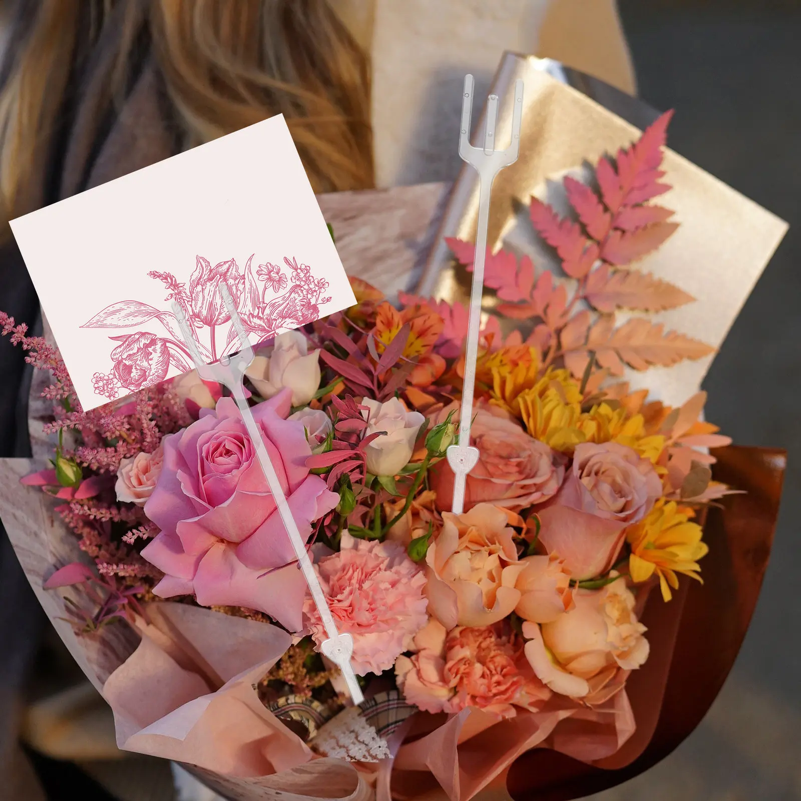 

160Pcs Floral Pick Card Holder Transparent Fork Shape 31Cm Flower Bouquet Accessories DIY Wedding Table Centerpiece Floral