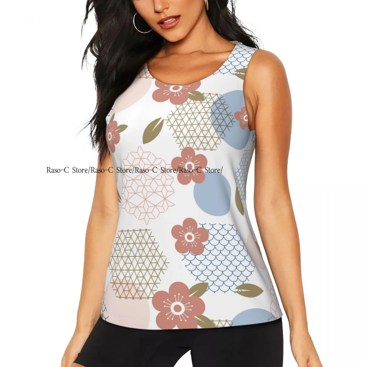 Women Fitness Sexy Yoga Vest Vintage Geometric Plum Blossom Gym Sports Top Tank Female