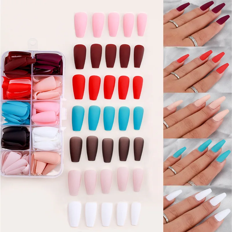 Wearing Armor Solid Color Mid-Range Set Matte Nail Plate Fake Nail Plate Frosted Nail Plate Semi-Finished Box Set 240 Pieces