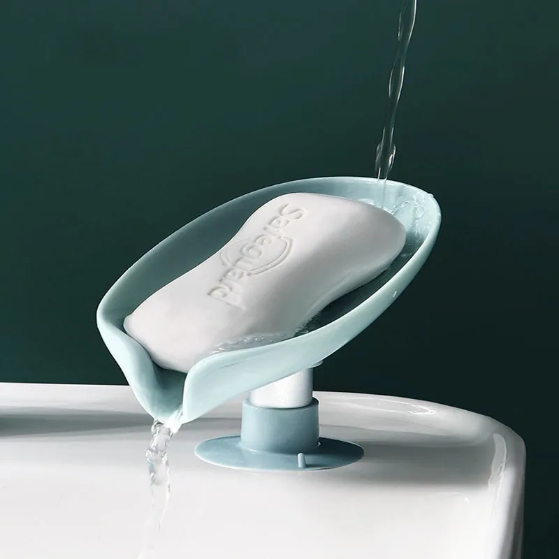 Leaf-shaped Soap Dish, No Punching, Standing Suction Cup Drain Rack, No Water Accumulation, Household Storage Artifact, Bathroom