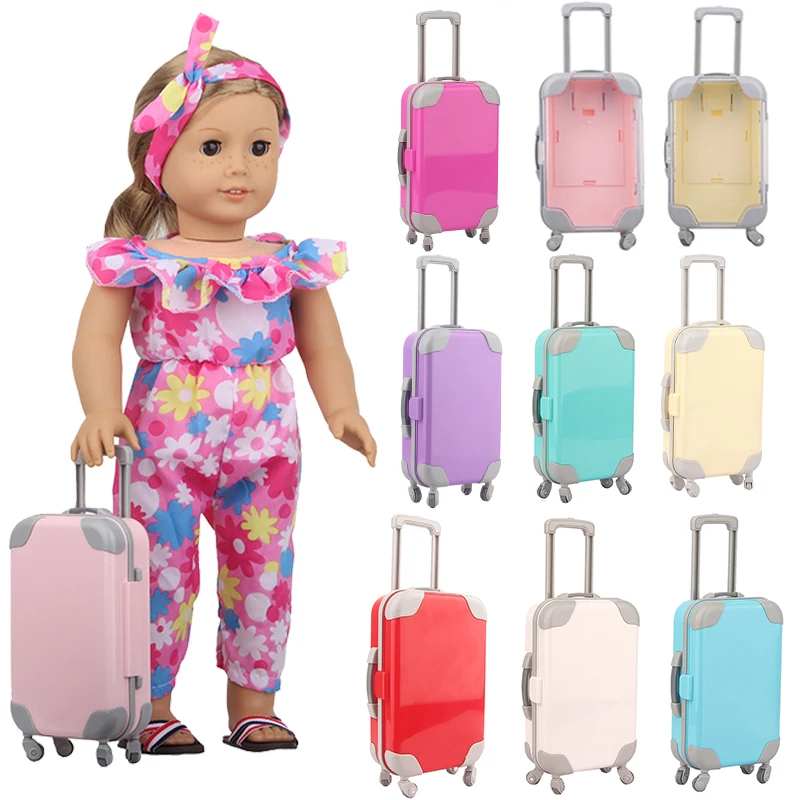 Cute Doll Accessories Clothes Travel PU Suitcases For 18'' American Doll Toys For Girl's Gift Mini Camera,43 cm Reborn Dolls