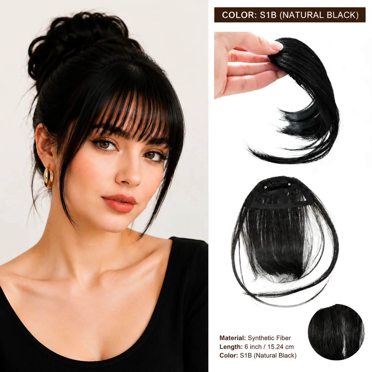 Women 2PCS Clip In Curtain Bangs and Air Bangs Heat Resistant Synthetic Hair Set
