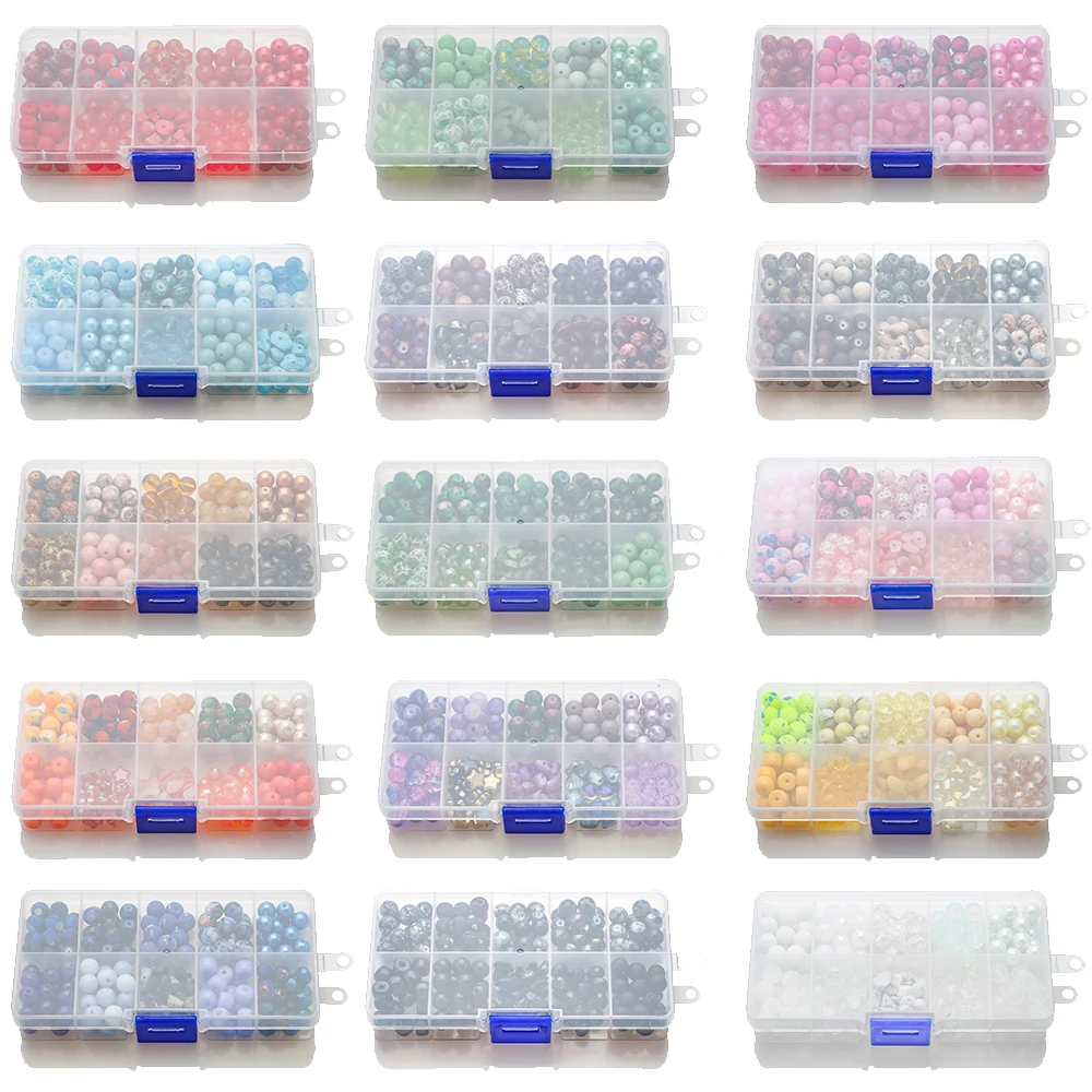 200Pcs/Box 8mm Gradient Glass Beads Loose Spacer Round Beads For DIY Making Jewelry Handmade Bracelet Necklace Earing Craft Kit