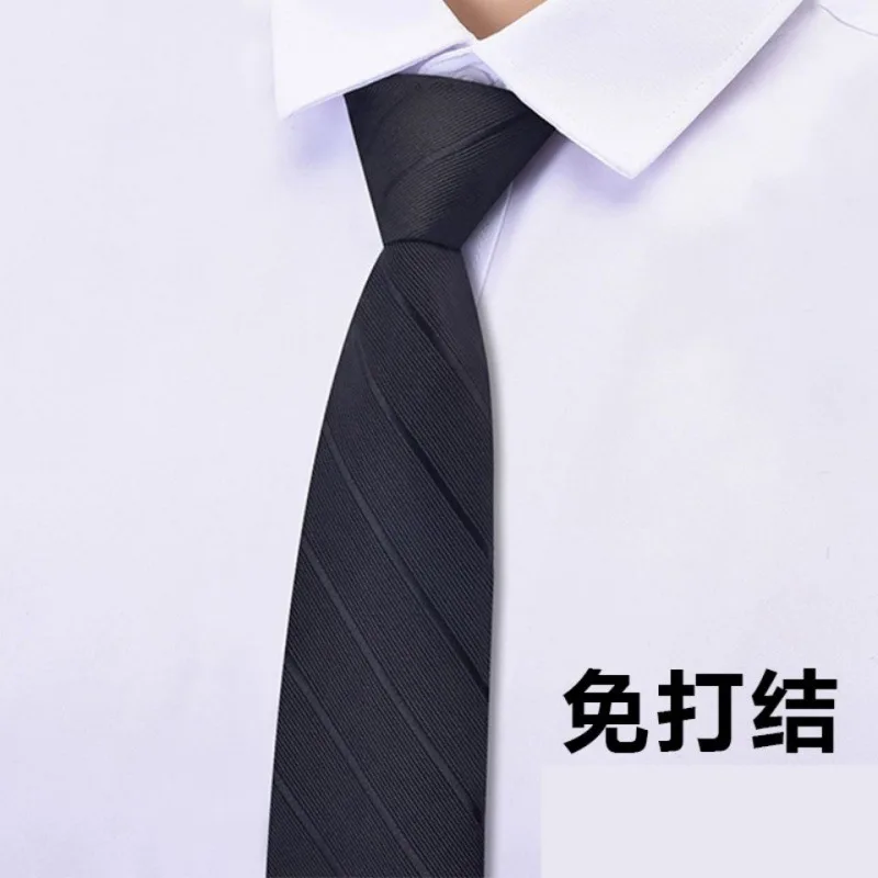 

Men's Business Dress Zipper Tie for Female Groom Wedding Blue Stripe Fine Black Lazy People Free to Wear Easy Pull