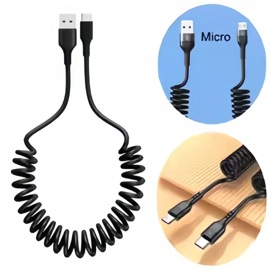 Spring Telescopic 66W 6A Fast Charging USB-C Cable, Universal Type-C Car Charger Cord for Samsung/Xiaomi/Huawei/Honor