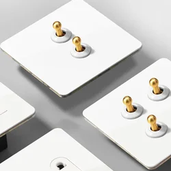 1-4 Gang 2 Way White Stainless Steel Panel Toggle Switch Wall Light Knurled Brass Lever EU FR USB Socket