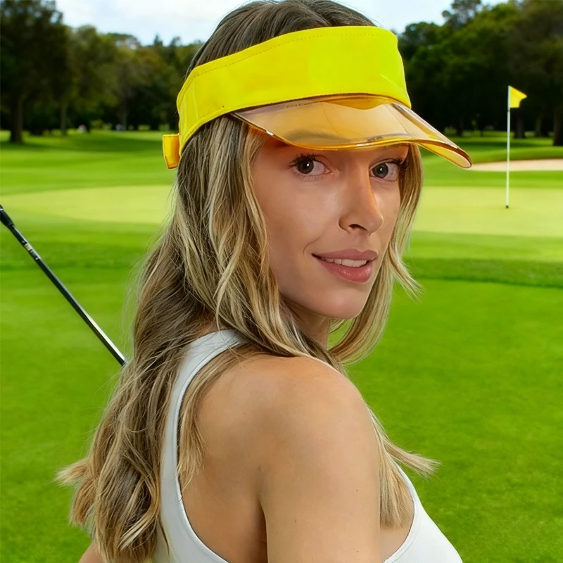 

Желтый спортивный солнцезащитный козырек на открытом воздухе, анти-ультрафиолетовая шляпа для гольфа, унисекс, прозрачный желе, ПВХ, полый верх, велосипедный теннис, пеший туризм, солнцезащитный козырек