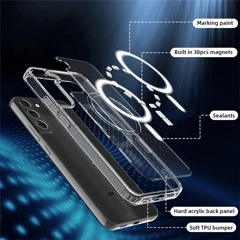 Original Magsafe Magnetic Case for Samsung Galaxy S25 24+ 21 FE S22 Plus S23 Ultra Plus Wireless Charging Shockproof Clear Cover