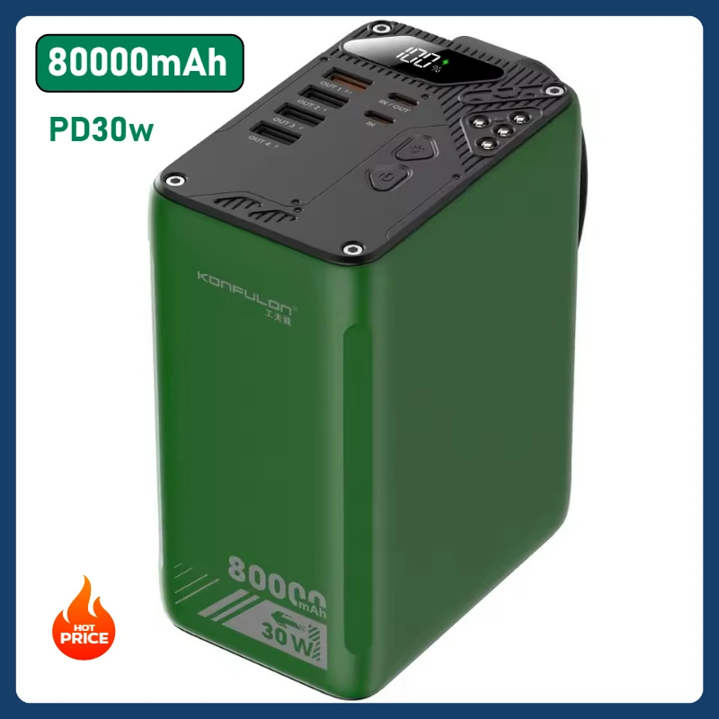 

New PD 30W Fast Charging Power Bank 80000mah Portable Charge with LCD Display for Outdoor Camping Spare Battery Mobile Phone