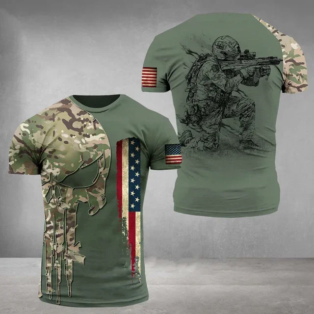 Vintage 3D Print Men's T-shirt Summer Casual Fashion Cool Skull Pattern Street Top Outdoor Daily O-Neck Short Sleeve Men Clothes