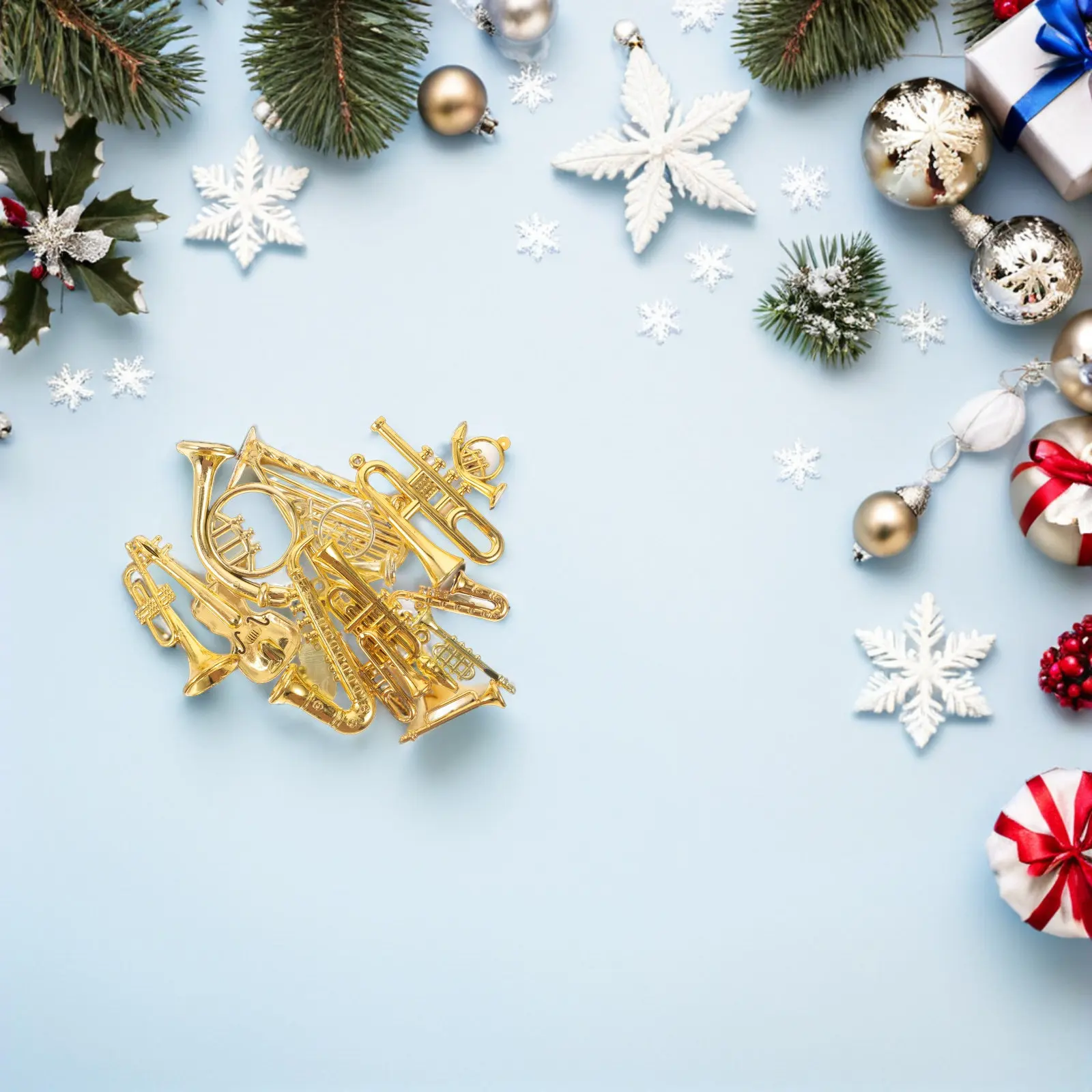 28Pcs Mini Musical Instrument Decorations Festive Tiny Trumpet Violin Flute Piano Bass for Christmas Tree Craft
