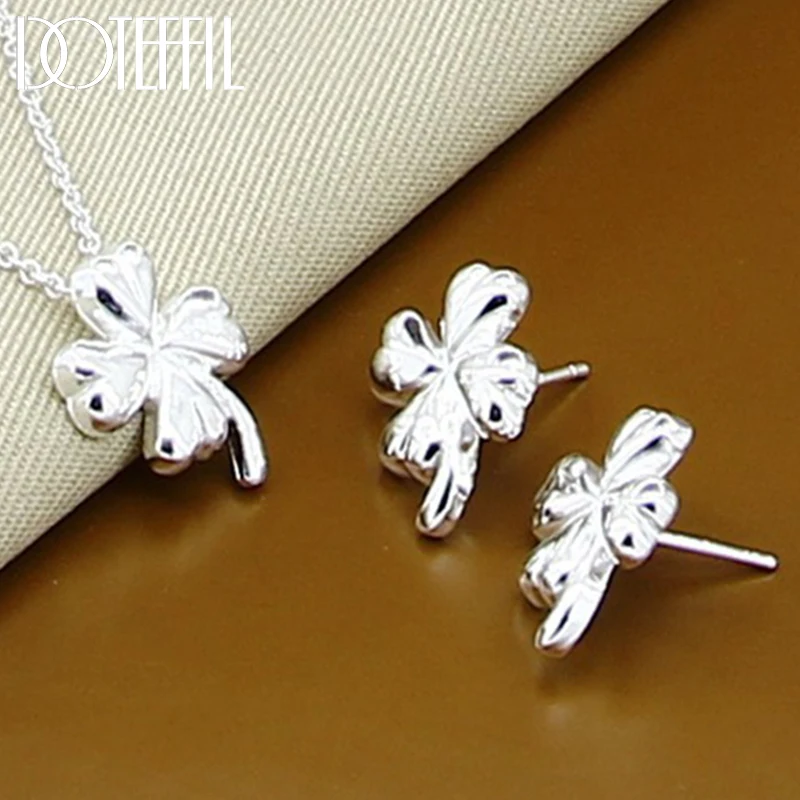 

DOTEFFIL 925 Sterling Silver Clover Flower Necklace Earrings For Fashion Woman Charm Jewelry Jewelry Sets