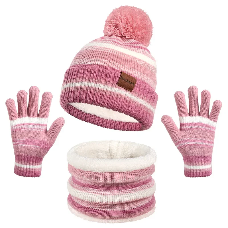 Beanies Baby Hat Pompom Winter Children Hat Knitted Cute Cap Scarf Gloves Suit For Girl Boy Casual Hat Baby Beanies