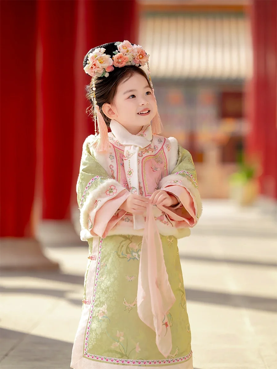 Gege clothing girls winter new product baby Chinese style long cheongsam skirt cotton thickened little girl New Year's clothing