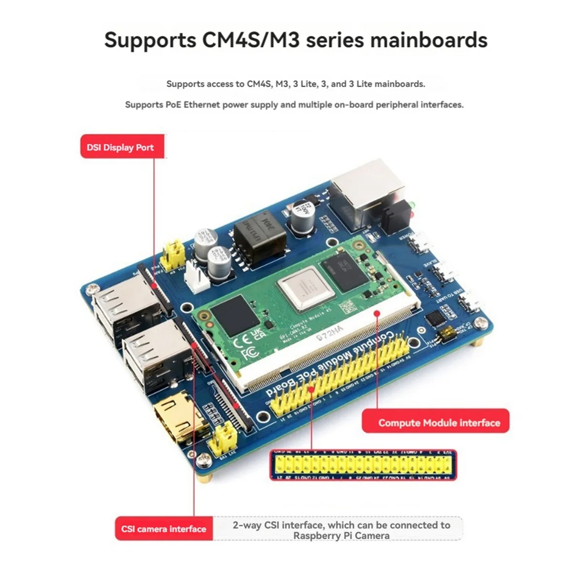 Compute Module PoE Board+Case+Fan Kit for CM4S CM3 3Lite 3+ 3+Lite Compute Module Expansion Board US Plug