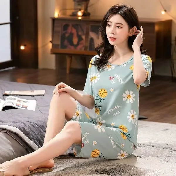 Summer New Ladies Pajamas Homewear Set of Short-Sleeved Pajamas Women\'s Summer Simple Korean Cartoon Loose Large Size Homewear