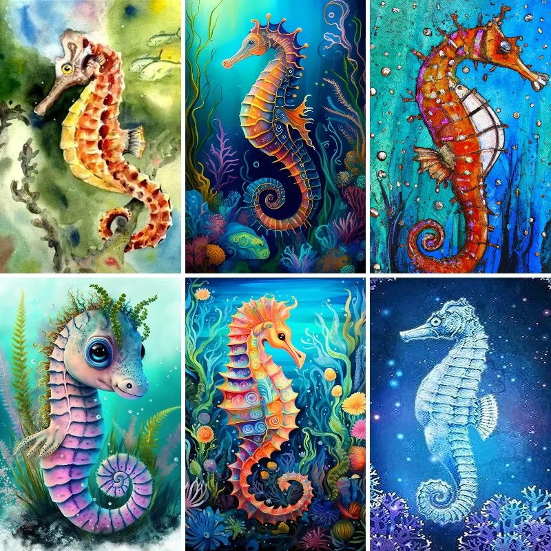 Seahorse Diamond Painting By Numbers,Underwater World Rhionestones Painting for Beginners,Ocean World DIY Wall Art for Adults