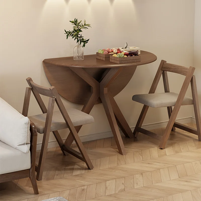 

Solid wood folding round Small apartment Foldable eating table