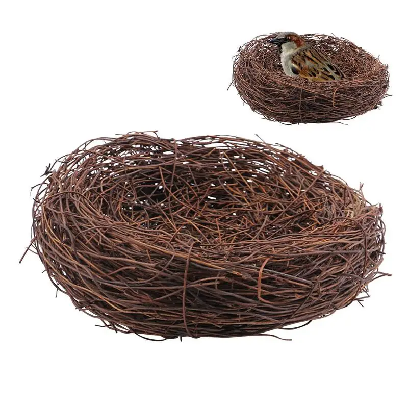 10/12/15cm Round Rattan Bird Nest Easter Handmade DIY Craft Vine Simulation Bird Nest Egg Decor Home Garden Window Bird House