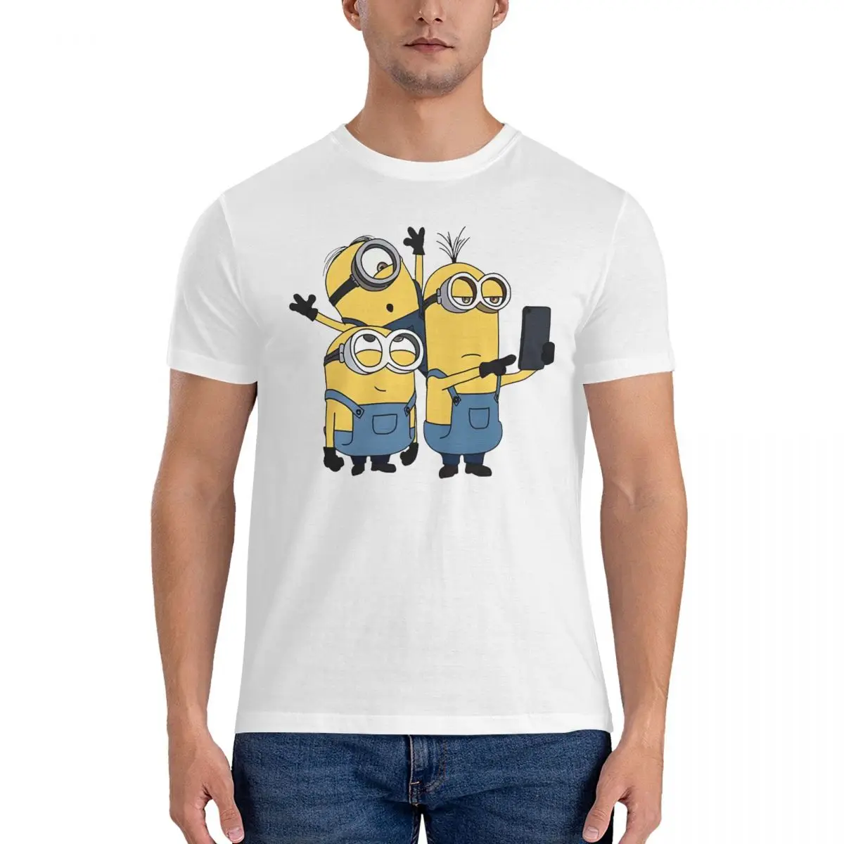 Men Taking A Selfie T Shirts Minions 100% Cotton Clothes Vintage Short Sleeve Crew Neck Tees Summer T-Shirts