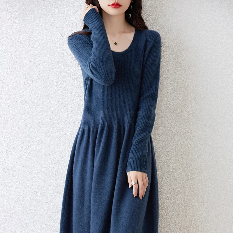 

Winter Cashmere Dresses for Women, 100% Wool Knitted Clothing, Long Style, 5Colors, Female Jumpers, New Arrival, 2024,SY01