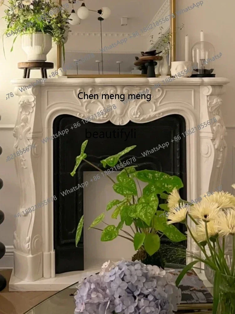 

X A French Stone Fireplace Marble Fireplace European Style Retro Living Room Background Wall Decoration White Marble
