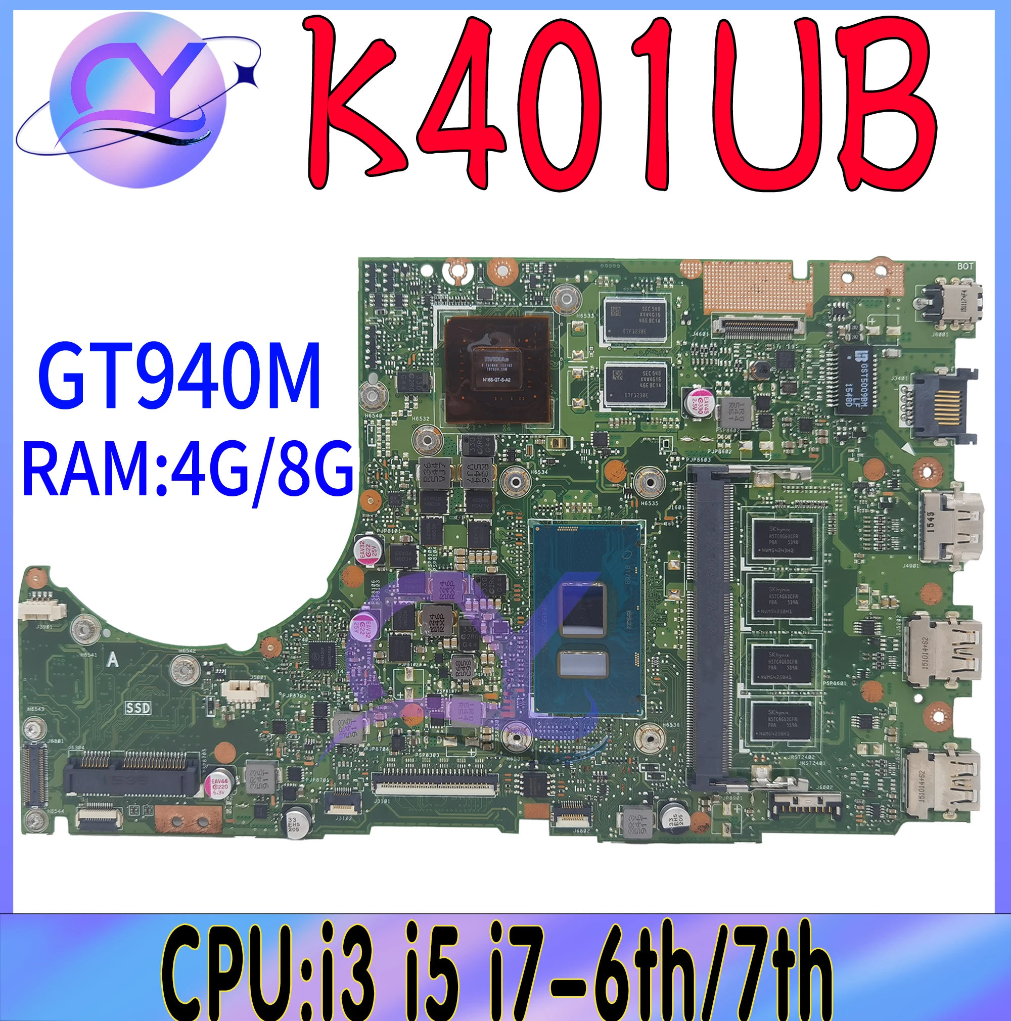 

K401UB Laptop Motherboard For ASUS K401U A401U K401UQK A401UQ V401UQ V401U Mainboard With 4GB/8GB I3 I5 I7-6th 7th GT940M