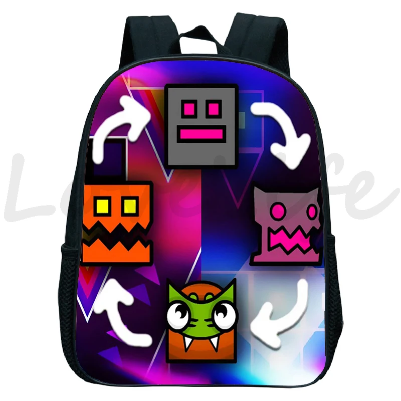 Angry Geometry Dash Backpack for Kids Kindergarten Bookbags Children Daily School Bags Cartoon Rucksack Boys Girls Mochila