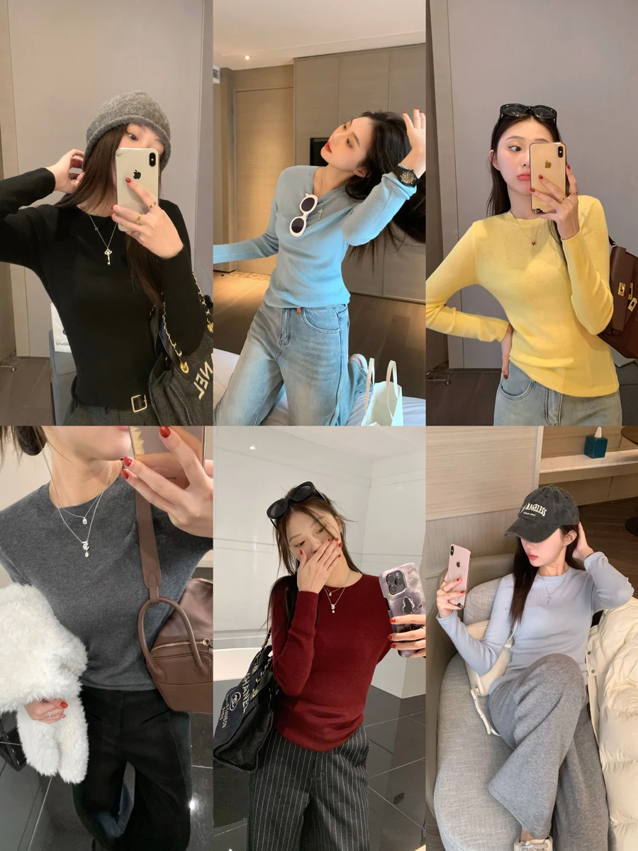 

Basic Wool Knitted Long Sve round Ne Base irt Women's Spring Autumn New Sle Slimming Fit T-irt Commute Sle Pure ...