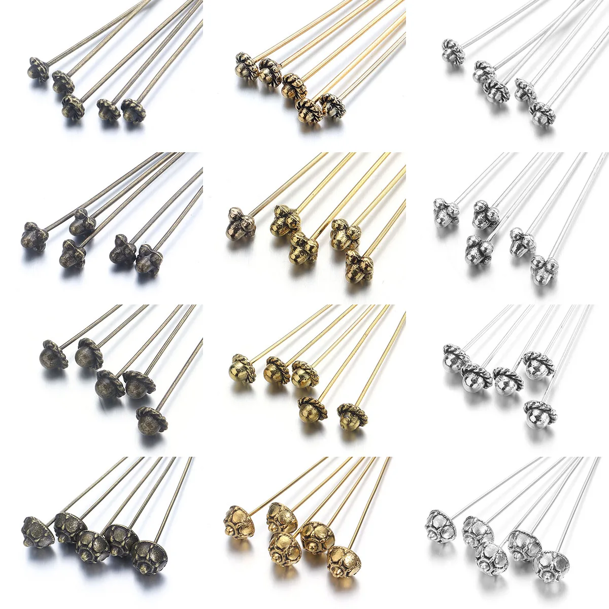 10pcs/lot Alloy Flower Head Pins 0.7X53mm Metal Flower Ball Pins Needles Beads Ball Long Pin For DIY Jewelry Making Accessories