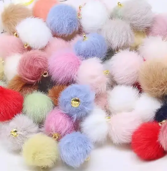 20pcs Faux Mink Fur Ball Bead Earrings Ear Hooks Phone Chain Pendant Strap Tail Charms