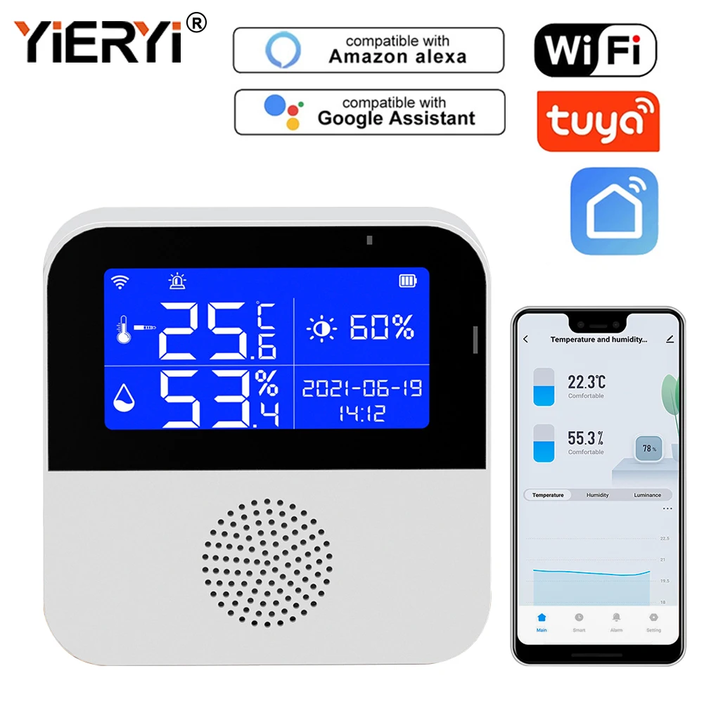 Yieryi WIFI Smart Thermometer Bedroom Hotel Office Temperature Humidity Loggers Sensor Fish Tank Water TEMP Monitoring Detector