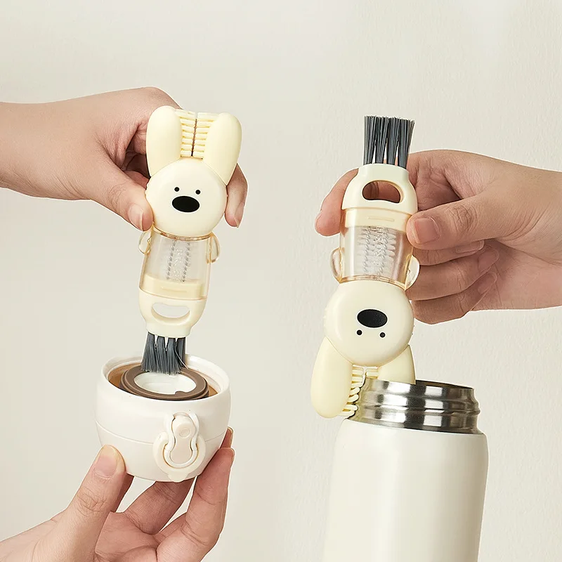 Cute Rabbit Cup Lid Brush Groove Cleaning Brush Three-in-one Cup Lid Brush Baby Bottle Cleaning Brush