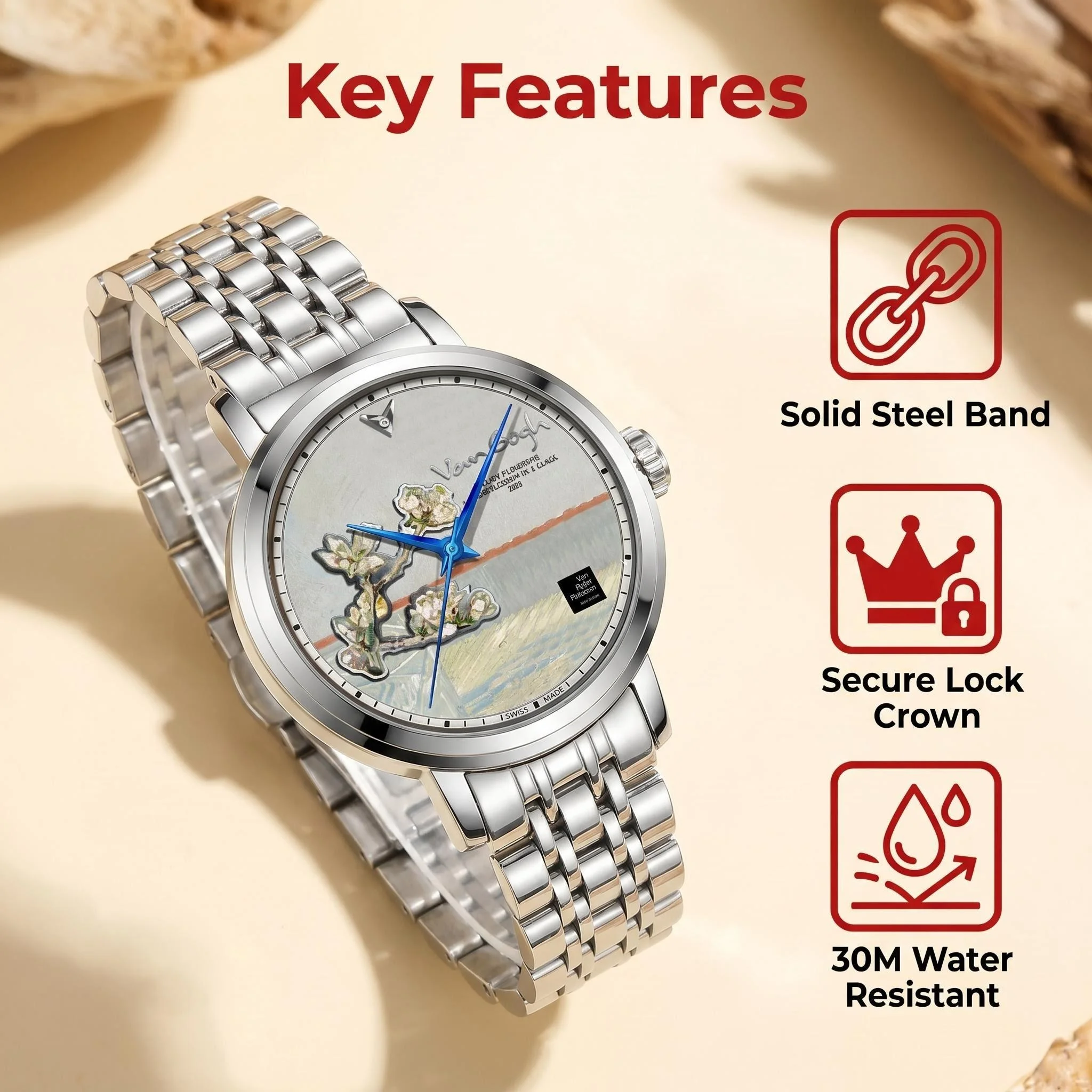 

Quartz Watch Solid Stainless Steel Strap 30M Water Resistant Lock Crown 36mm Cartoon Dial Women Wristwatch