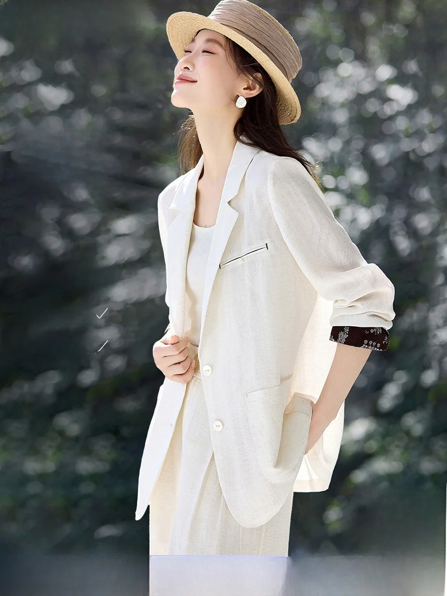 

Женский льняной пиджак Mehemay из вискозы для весеннего делового стиля, прямого кроя, с длинным рукавом, повседневный, модный