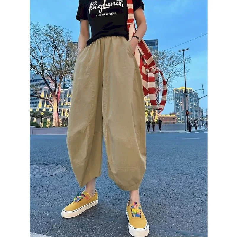 Baumwoll hose Frauen lose lässig Punkt gedruckt Baggy Pants Vintage Sommer koreanischen Stil elastische Taille kurze Hose Laterne Hose