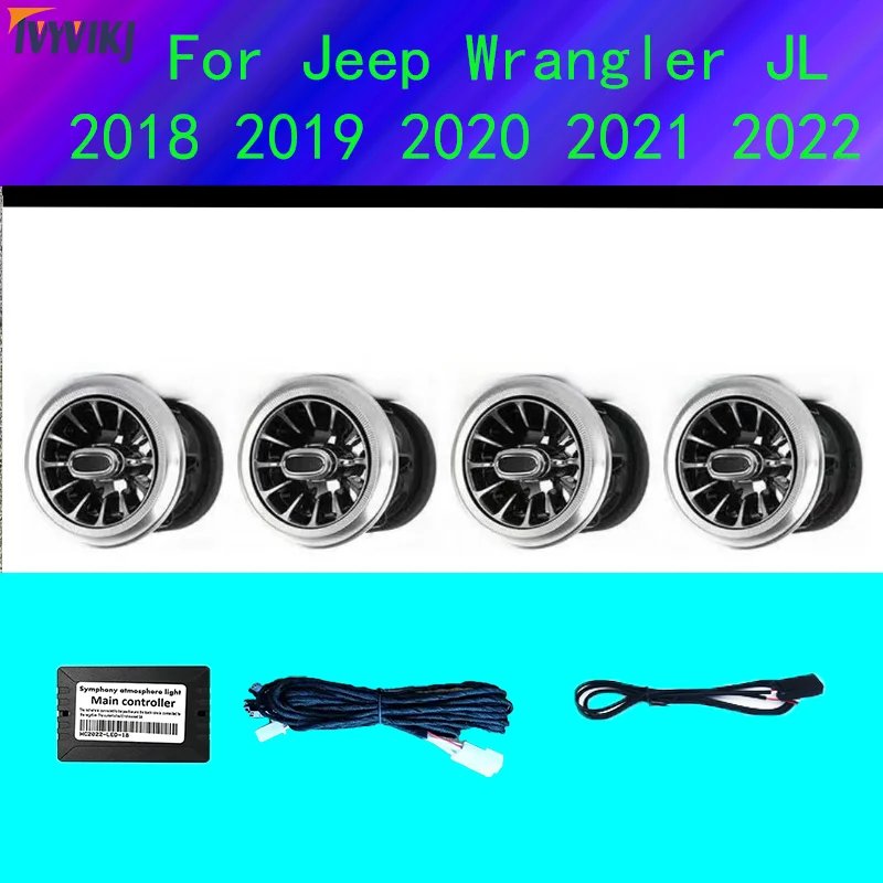 LED 64 colors Turbine Outlet LED Ambient Light For Jeep Wrangler JL 2018 - 2022  JK 2011-2017 Front Air Vent Inlet  Ambient Lamp 