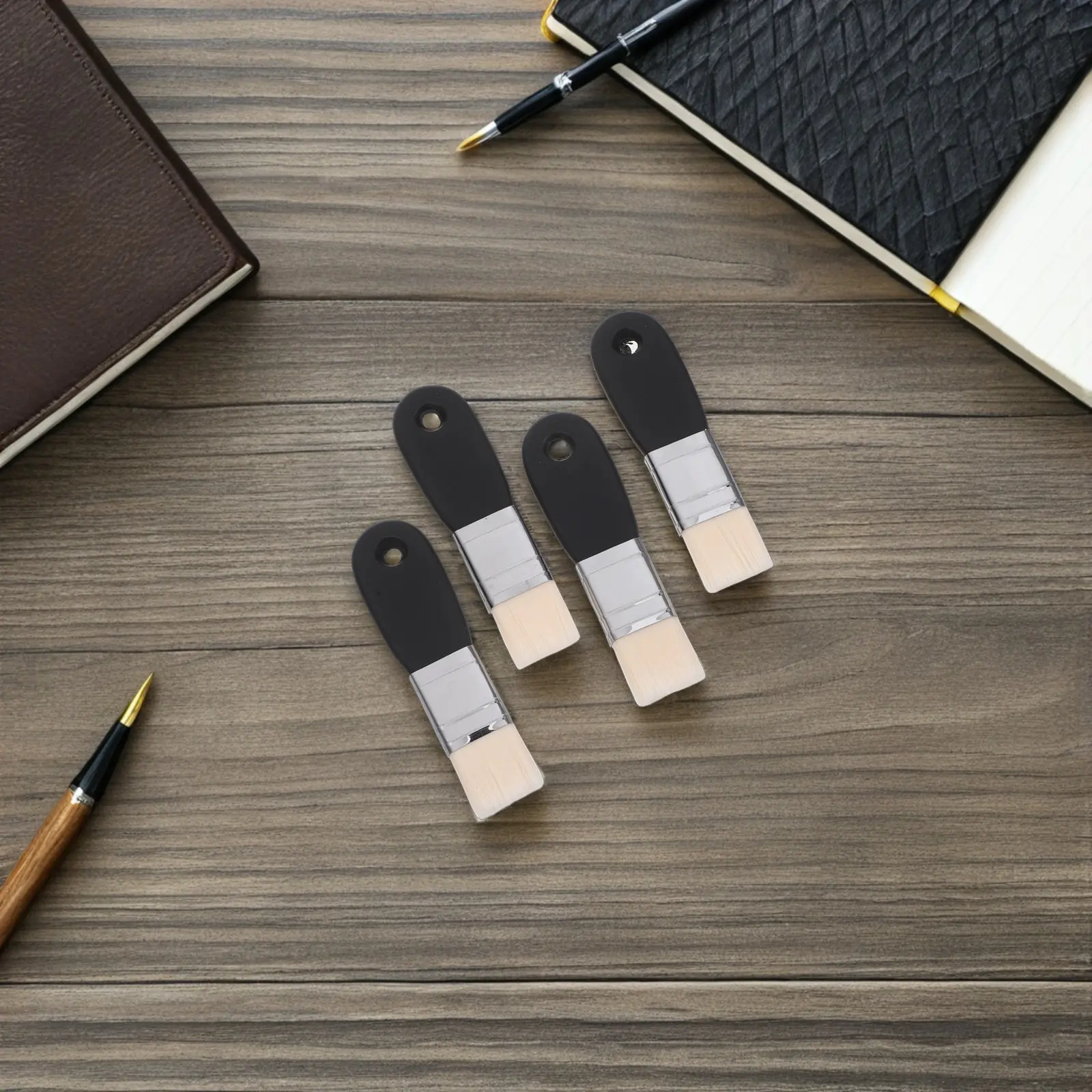 4Pcs Artist Paint Brushes Flat Nylon Bristle Short Handle Wood for Professional Watercolor Oil Painting Use