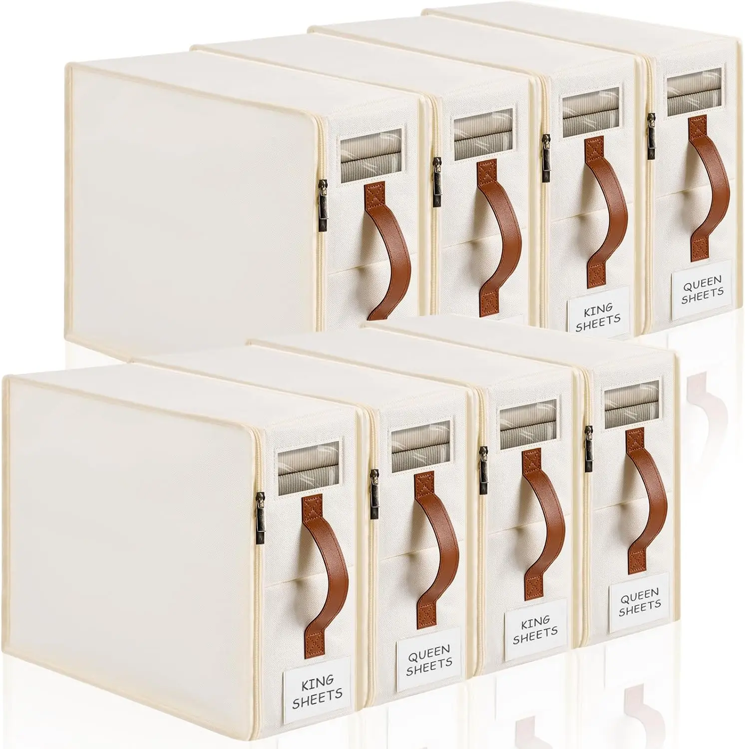 

Набор из 8 органайзеров для постельного белья с молнией, этикетками, ручками и окном — хранение в шкафу для постельного белья, одежды, игрушек